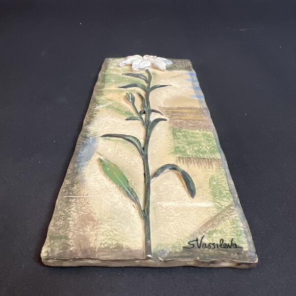 Silvia Vassileva Wall Plaques – 3D White Flowers – Signed Resin-Set of 2 – VTG - Picture 9 of 11